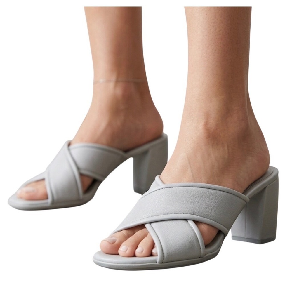 Naturalizer Gen N Rhythm Grey Crisscross Block Heel Slide Sandals Womens 8.5M